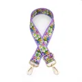 Close-up of lavender floral bag strap with small daisies and gold metal swivel hooks - Light Purple Border Flower