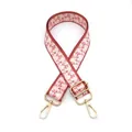 Close-up of pink cherry blossom patterned bag strap with golden metal swivel hooks - Brown Border Flower