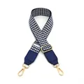 Adjustable crossbody strap featuring navy blue and white houndstooth pattern and gold hooks - Small Blue Houndstooth with Blue Leather (No.13)
