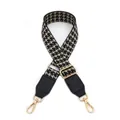 Adjustable houndstooth woven strap with black PU leather ends and gold metal hooks - Black Cream Houndstooth with Black Leather (No.15)