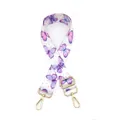 Detail of adjustable bag strap with purple butterfly print and gold lobster clasps - Gold Clasp / Purple Butterfly
