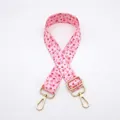 Close-up of pink floral pattern bag strap with golden metal lobster clasps and adjuster - Pink Floral (No. 23)