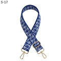 Detail view of blue and white geometric woven replacement shoulder strap with gold metal buckles - Royal Blue (S-17)