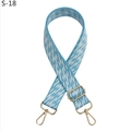 Detail of blue and white geometric woven bag strap with adjustable gold lobster buckles - Light Blue (S-18)
