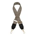 Detailed view of leopard print PU strap with gold metal lobster clasps and black leather ends - Khaki Black Small Leopard