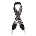 Detail of adjustable leopard print bag strap with golden lobster clasps and black leather ends - Black Khaki Leopard