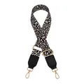 Detail of adjustable leopard print bag strap with golden hardware and leather ends - Khaki Black Leopard