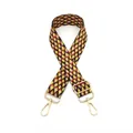 Macro detail of colorful feather pattern bag strap with gold adjustable metal hooks - No. 3 Coffee Yellow