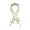 Close-up of adjustable fabric bag strap with colorful scale pattern and gold hardware - No. 6 Light Blue Yellow