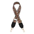 Close-up of leopard print wide replacement bag strap with golden metal swivel hooks - Khaki Brown Stripe Leopard