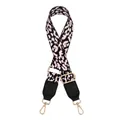 Close-up of leopard print PU leather bag strap with gold metal buckles and lobster clasps - Black and Pink Leopard