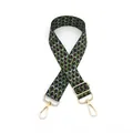 Detail of adjustable peacock pattern wide bag strap No. 10 with golden metal hooks - No. 10 Black Green