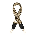 Close-up of adjustable leopard print bag strap with golden buckles and black leather ends - Yellow with Black Leather Trim