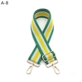 Detail of adjustable wide woven bag strap with green herringbone pattern and gold hooks - A-8 Light Green Yellow