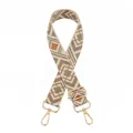 Details eines verstellbaren Ethno-Taschenriemens mit goldenen Karabinerhaken - Goldschnalle / Khaki Orange Plaid (4号)