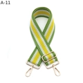Close-up of green and white woven shoulder strap with adjustable golden metal buckles - A-11 Mustard Green Yellow