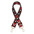 Detail of jacquard bag strap with red and black geometric patterns and gold metal buckles - Black & Red Diamond (No. 6)