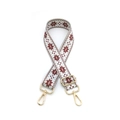 Detail of adjustable gray strap with red and white snowflake patterns and gold metal hooks - Burgundy