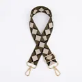 Close-up of army green jacquard bag strap with argyle pattern and gold metal hooks - Army Green & Pink Diamond Pattern (No. 8)