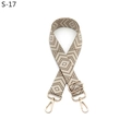 Detail view of adjustable beige geometric diamond pattern strap with gold metal hooks - S-17 Light Khaki