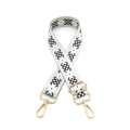 Adjustable crossbody strap with grey geometric pattern and gold swivel hooks for bags - Black & White