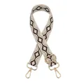 Close-up of jacquard woven geometric strap with adjustable gold metal hardware - Khaki Brown Ring (Size 13)