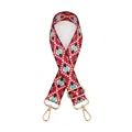 Close-up of adjustable ethnic geometric pattern bag strap with golden metal lobster clasps - Antique Brass Buckle / No. 1 Red Rhombus