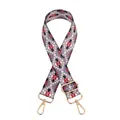 Close-up of ethnic grey bag strap with red geometric patterns and gold metal buckles - Antique Brass Buckle / No. 2 Dark Gray Rhombus