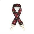 Correa ajustable con bordado floral vintage en rojo y rosa y ganchos de metal dorado - Patrón 12 Floral Rosa Rojo (Hebilla de Plata)