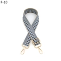 Adjustable checkered bag strap with blue and beige patterns and gold metal lobster clips - Silver Clasp / F-10 Beige Lake Blue Checker