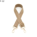 Macro detail of checkered beige and brown woven bag strap with golden metal clasps - Silver Clasp / F-12 Beige Camel Checker