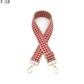 Close-up of red and white geometric patterned adjustable wide shoulder strap for handbags - Silver Clasp / F-18 Beige Red Checker