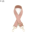 Detail view of pink and beige checkered woven bag strap with golden metal carabiners - Silver Clasp / F-21 Beige Pink Checker