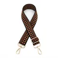 Adjustable checkerboard patterned bag strap with golden metal lobster clasps - No. 33 Black Brown
