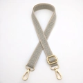 Adjustable 2.5cm geometric woven bag strap with golden metal carabiners and grey pattern - Light Gray