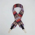 Detail of bohemian geometric woven wide purse strap with golden metal swivel hooks - Bohemian Texture