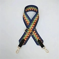 Close-up of colorful geometric woven bag strap with golden metal lobster clasps - Colorful Geometric Triangles