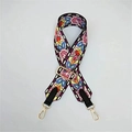Detail of colorful floral woven bag strap with golden metal hooks and black leather ends - Ethnic Floral