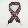 Adjustable wide embroidered shoulder strap with ethnic geometric patterns and gold clips - Embroidered Geometric
