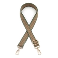 Adjustable 2.5cm wide woven bag strap with green meander pattern and gold buckles - Khaki with Matcha Green Border