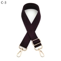 Close-up of deep purple woven bag strap with golden metal lobster clasps and geometric pattern - Gold Buckle / Deep purple