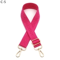 Detail view of pink diamond-patterned woven shoulder strap with gold metal buckles - Rose Red