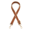 Adjustable 2.5cm geometric woven bag strap in caramel brown with gold metal buckles - Brown with Beige Border