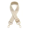 Detail of adjustable geometric diamond pattern bag strap with gold metal lobster clasps - Light Khaki