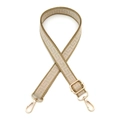 Close-up of adjustable 2.5cm beige woven bag strap with geometric patterns and gold clips - Khaki with Yellow Border