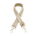 Verstellbarer beiger Canvas-Schultergurt mit goldenem Glitzerstreifen und Metallkarabinern - No. 13 beige gold bar / Silberverschluss