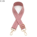 Detail of adjustable rose pink wide shoulder strap with diamond pattern and gold hardware - Pink