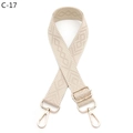 Close-up of adjustable beige jacquard bag strap with gold metal hooks and diamond pattern - Beige Apricot