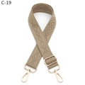 Close-up of adjustable khaki embroidered strap with geometric rhombus pattern and gold metal hooks - Khaki