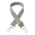 Detail view of gray diamond pattern woven strap with gold metal lobster clasps - Gray